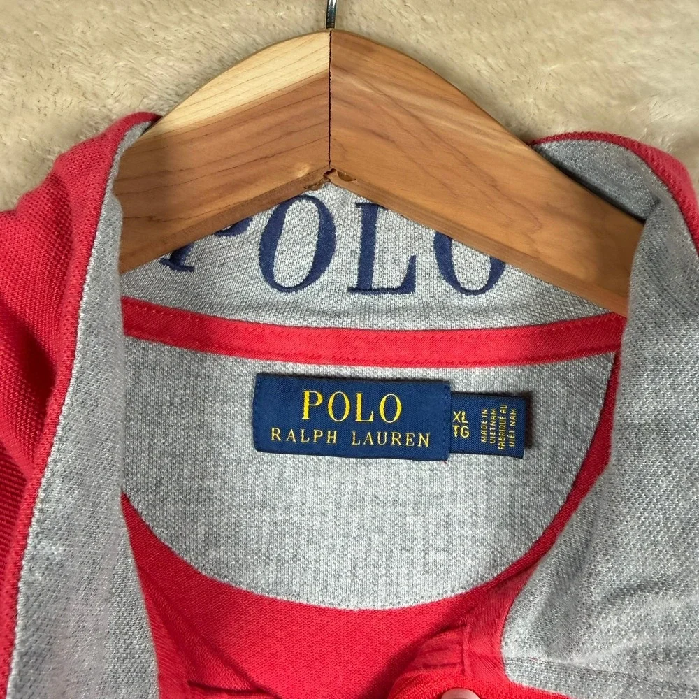 Polo Ralph Lauren Red Long Sleeve 1/4 Zip Pullover Blue Pony Casual Layering XL‎